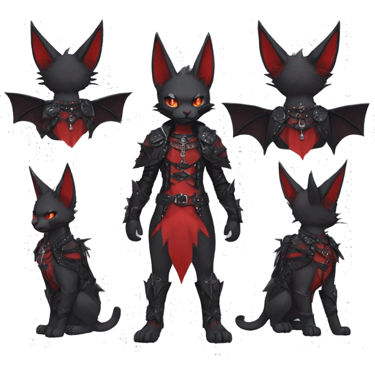 cool edgy black punk red ethereal fantasy nargacuga-bat-cat-Fakemon collar harness full body emoji