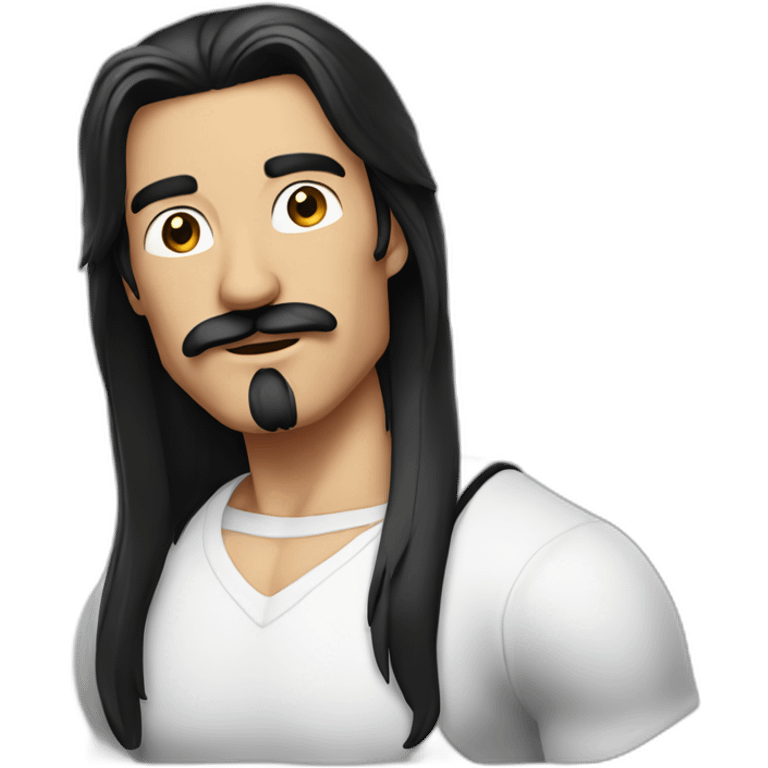 MAN WITH MUSTACHE AND LONG BLACK HAIR AND WHITE TANK TOP emoji