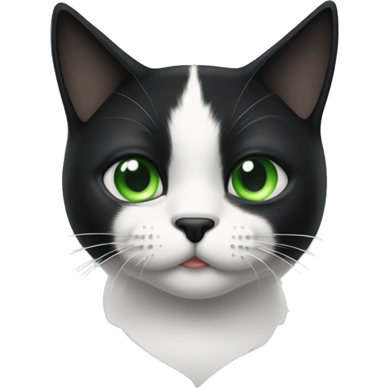 Black and white cat with an asymmetrical spot on the nose and green eyes emoji