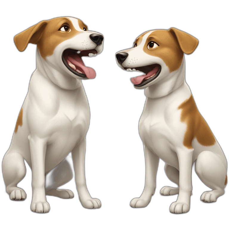 two dogs barking at each other , telling "vivien" emoji