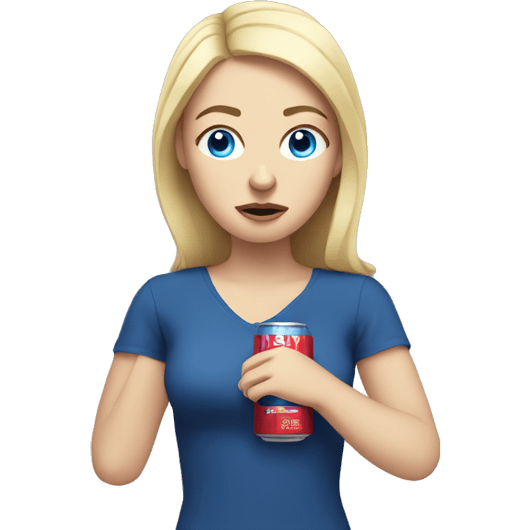 Upset blonde white girl with blue eyes holding a redbull emoji