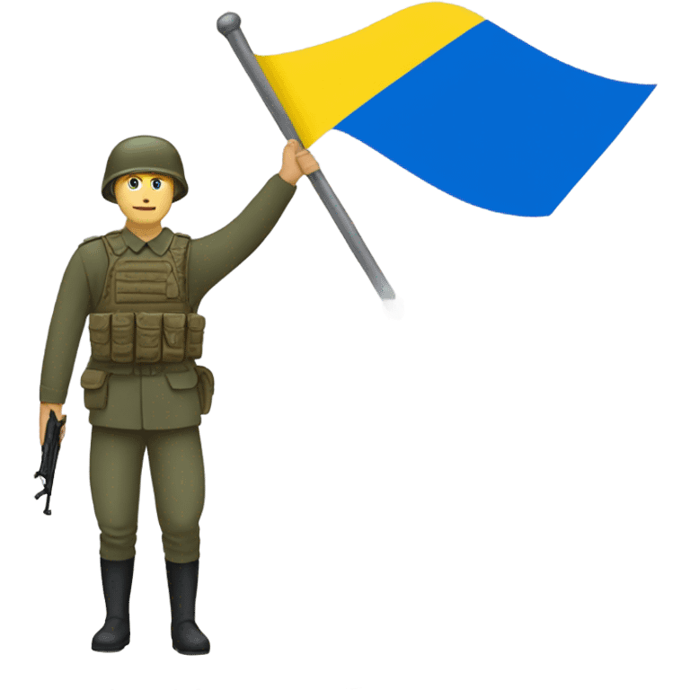 a soldier who holds the Russian flag in one hand and the Ukrainian flag in the other hand emoji