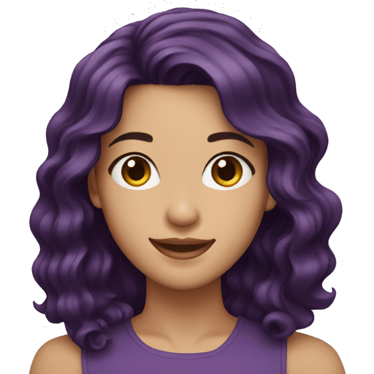 Smiling woman, dark violet wavy hair emoji