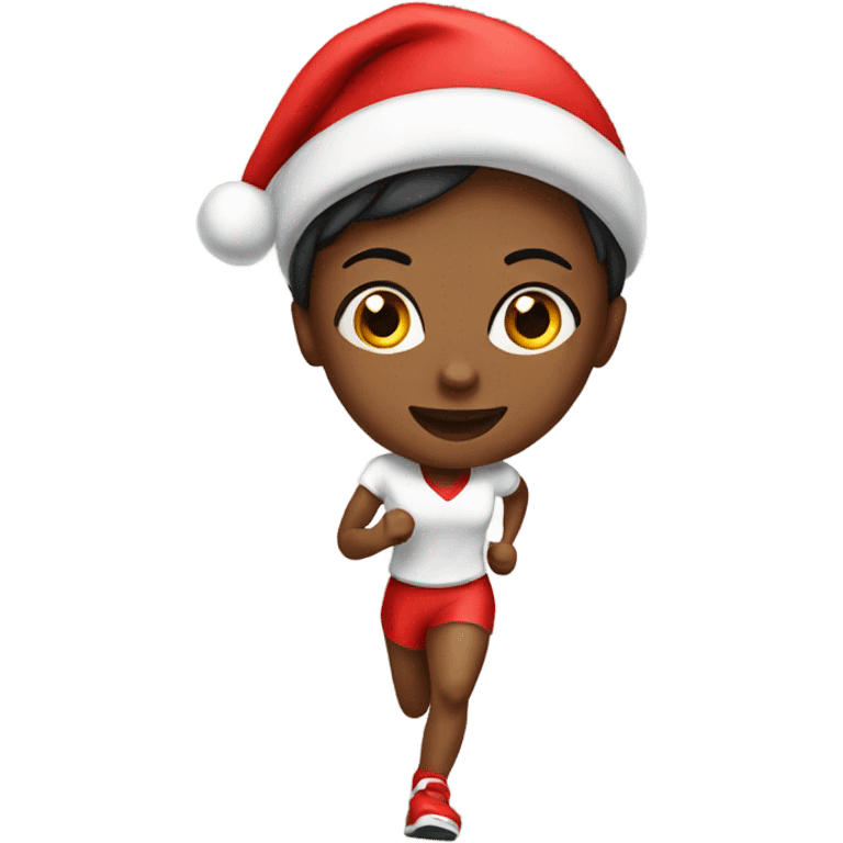 Runner girl with a Santa hat emoji