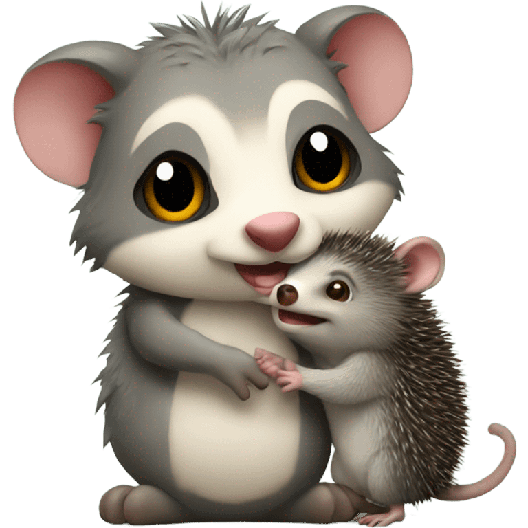 possum giving a hedgehog a hug emoji