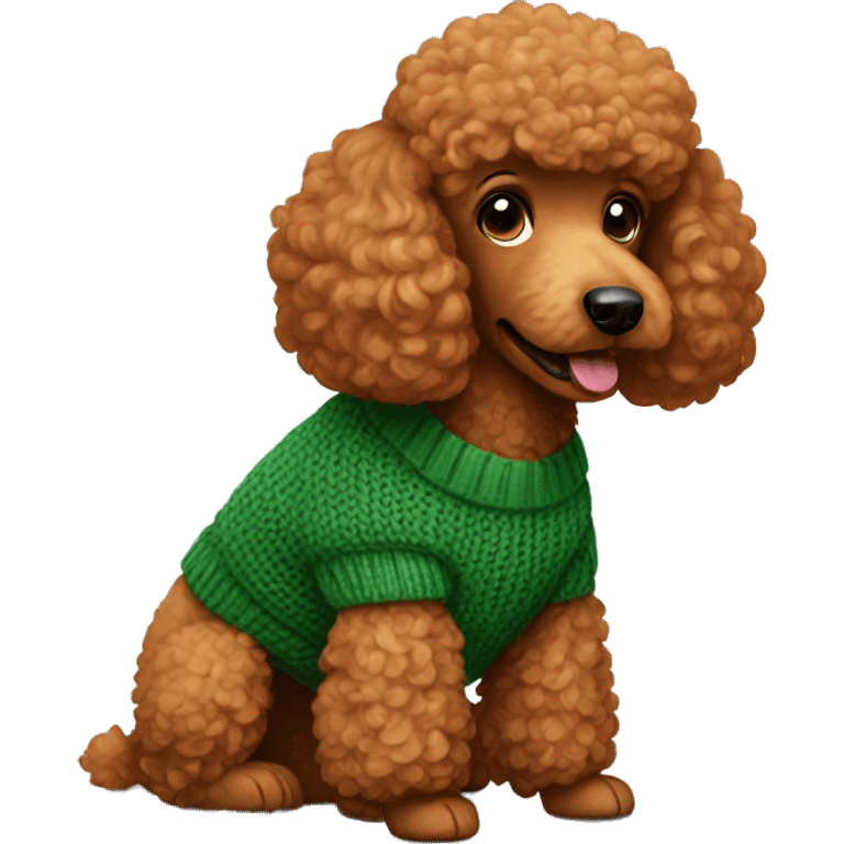 Red poodle wearing a green sweater emoji