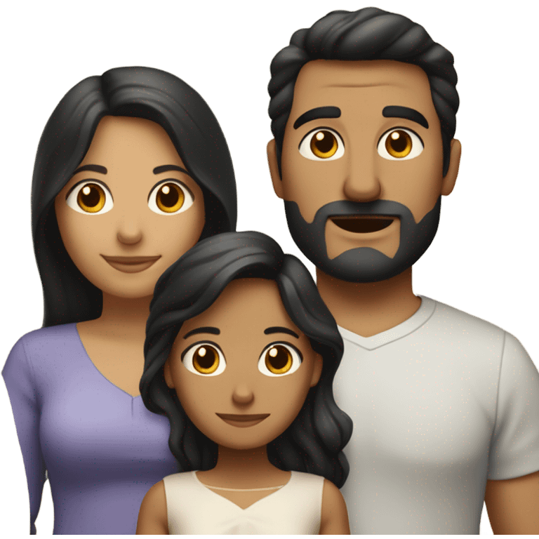 Puerto rican beard short black hair  husband with blond long hair wife and brown long hair daughter Family  emoji