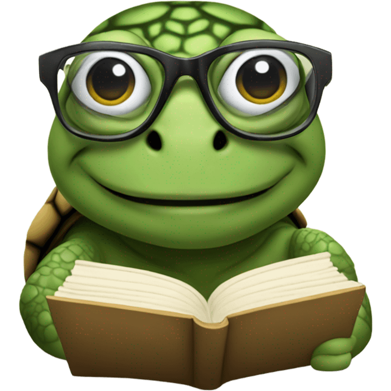 Smart turtle reading with glasses emoji