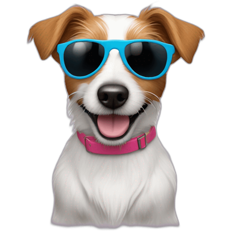 cheerful long-haired Jack Russell terrier in sunglasses emoji