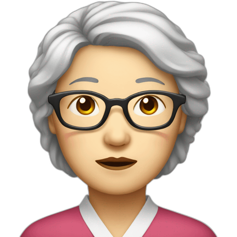 Chinese senior lady wear glasses looks sleepy emoji