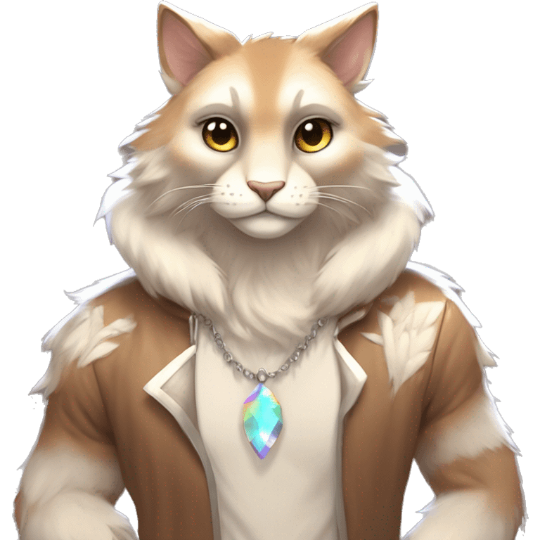 Furry, sparkle, iridescent, colorful, pastel, edgy, cool, fantasy beautiful, brown, beige, white, divine, godly, angelic, animal, anthro, full body, fursona, feline emoji