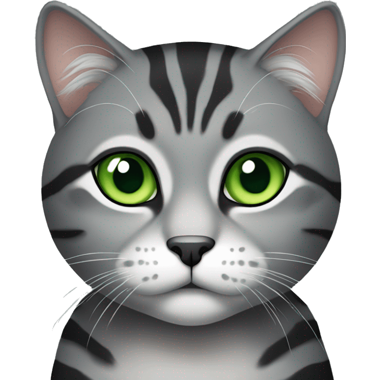 grey and black chunky tabby cat with green eyes  emoji