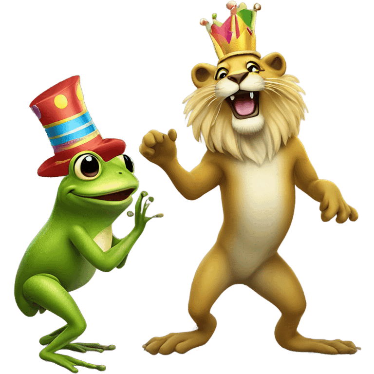 Frog dancing with lion  emoji