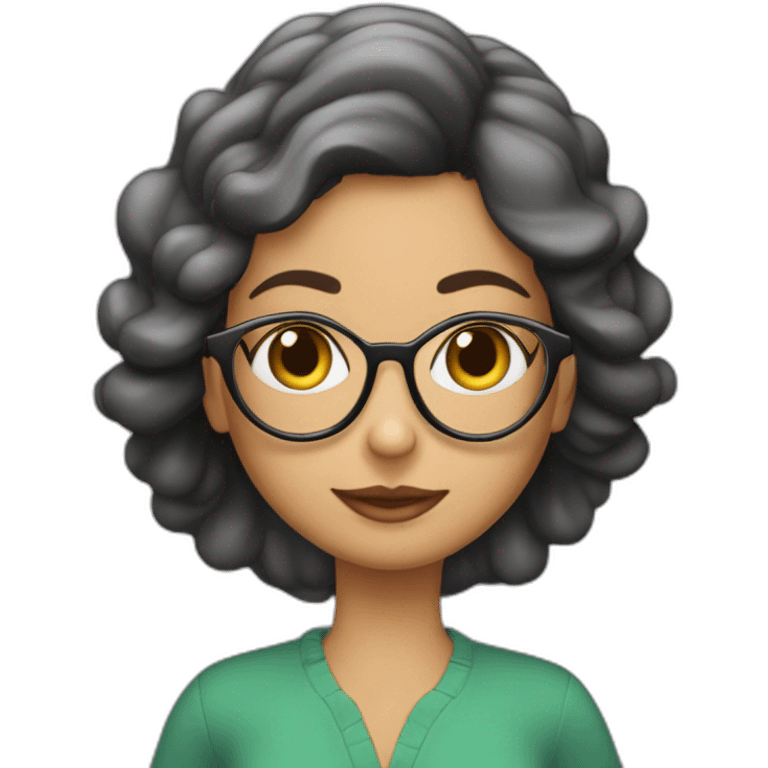 Chica morena de pelo largo liso con piel blanca gafas y dos chichos emoji