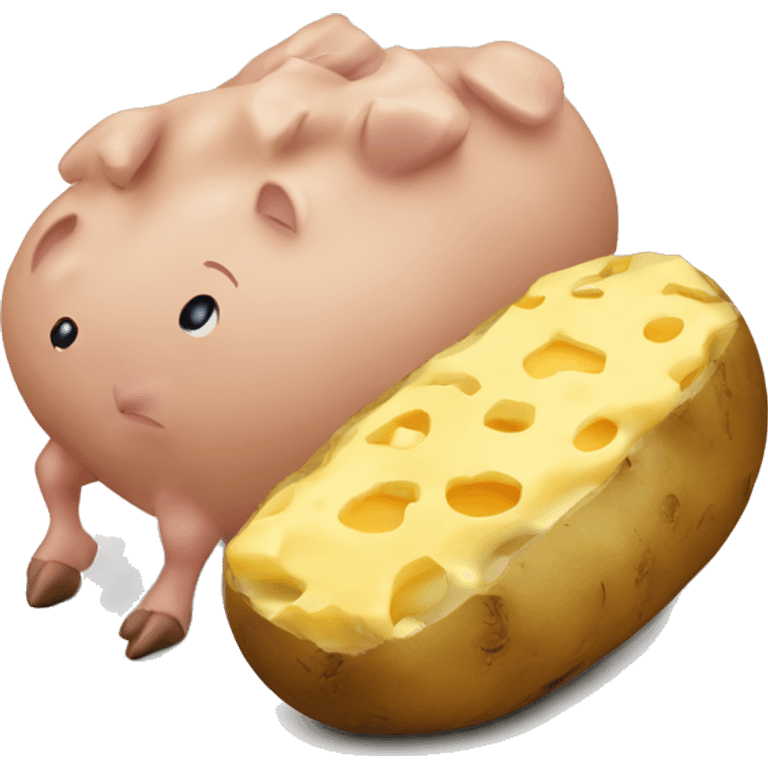 potatoes and pork with cheese emoji