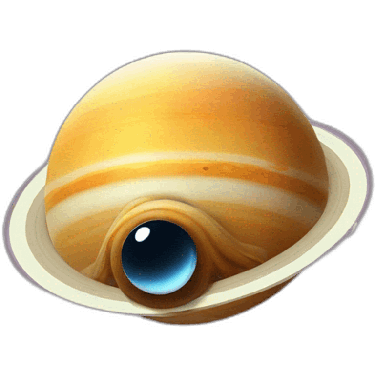 planet Saturn with a cartoon expressionless snail face emoji