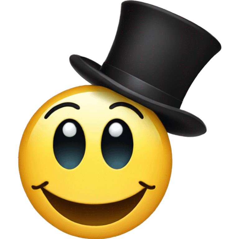 A smiley face with a top hat with long eyes emoji