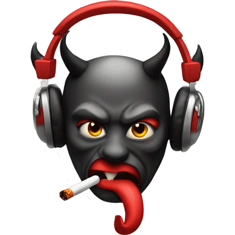 Devil emoji smoking a cigarette with headphones emoji