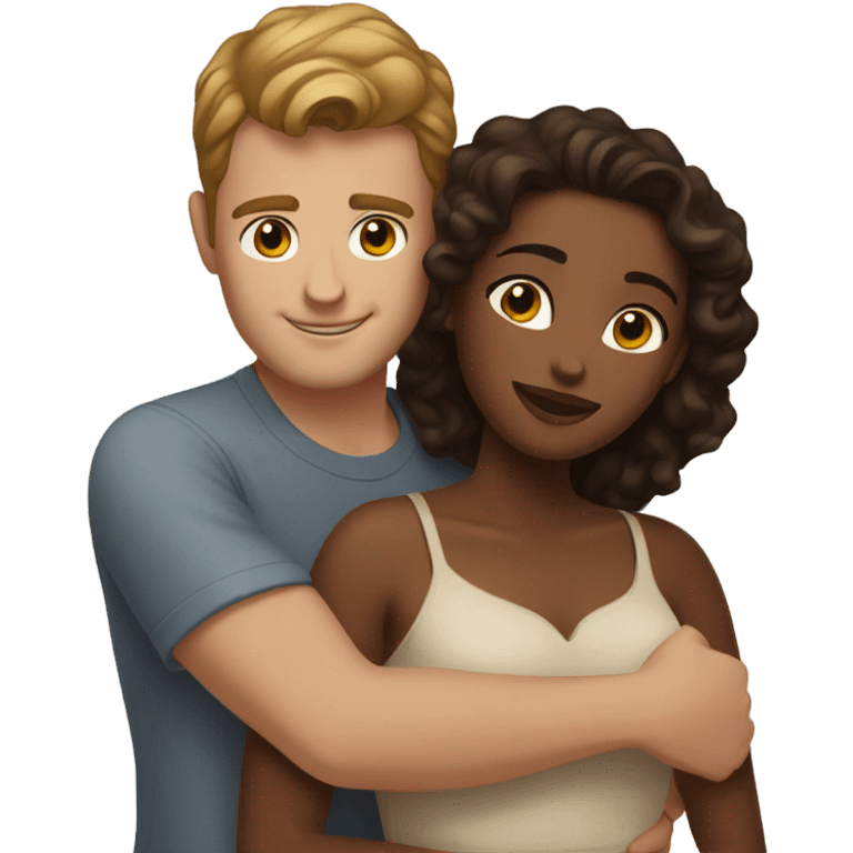 White male with brown hair hugging beautiful brown woman emoji