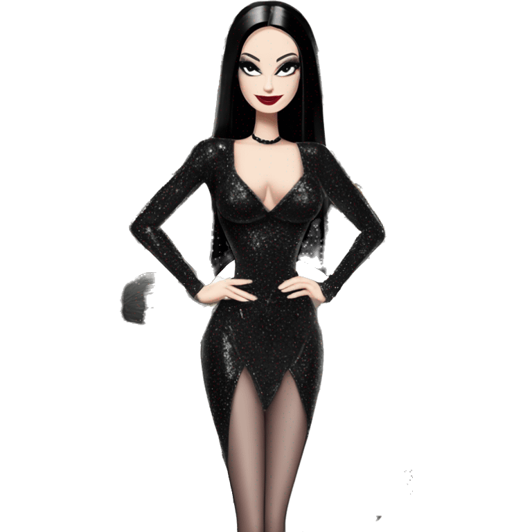 Teen Morticia Addams. Gothic bikini glitter Barbie  emoji