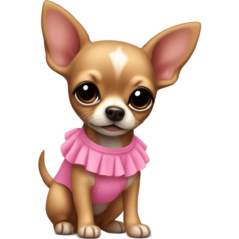 black & tan chihuahua puppy wearing a pink dress emoji