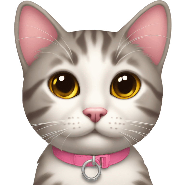 Gato naranja con collar rosa que diga kira tierno  emoji