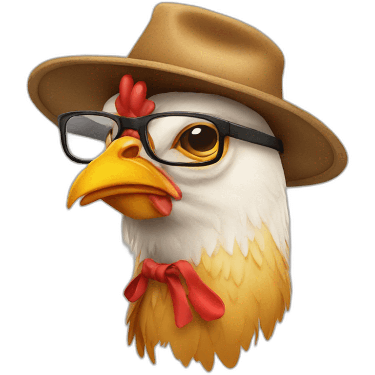 Chicken-wearing hat and glasses emoji