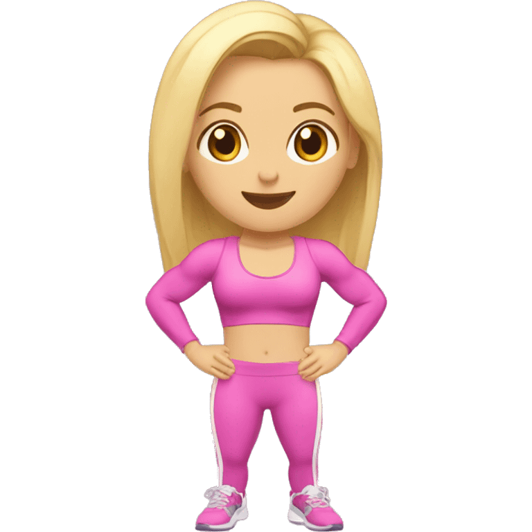 chica rubia en el gimnasio con ropa de gimnasio emoji