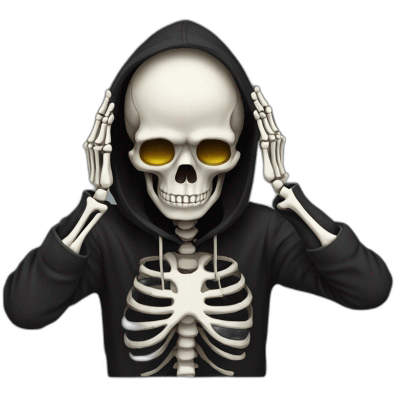 Skeleton programmer in black hoodie with skeleton hands get facepalm emoji