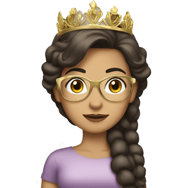 Brunette princess wearing tiara and gold glasses emoji