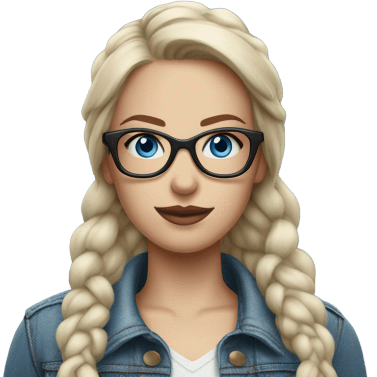 Hyper Realistic pale beautiful tattooed woman with glasses and blue eyes wearing denim jacket emoji