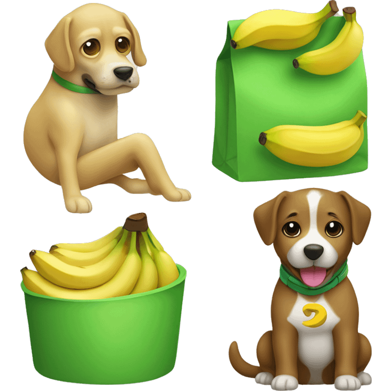 perro con disfraz de banana verde y cara de Minio emoji