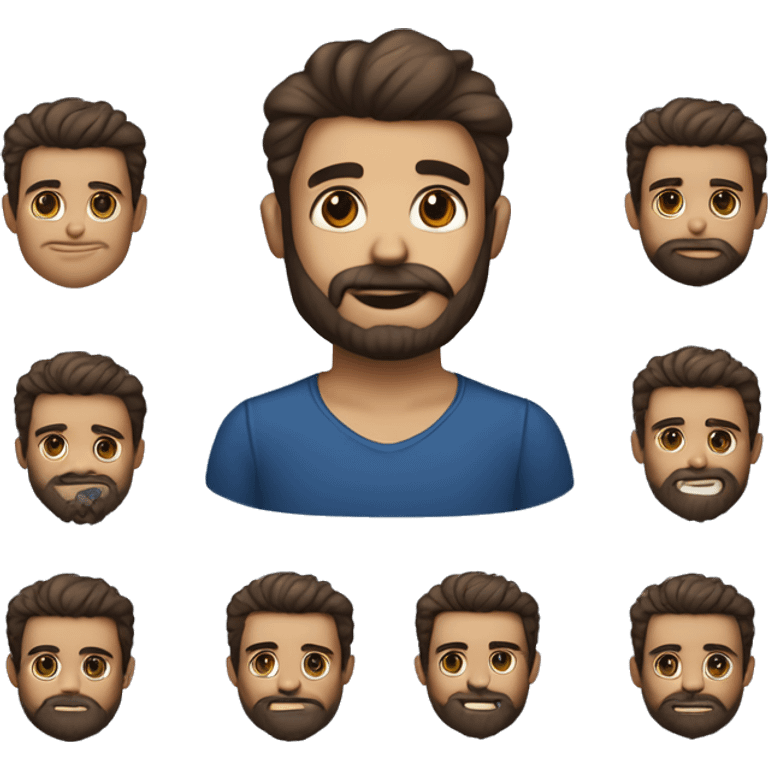 Un jeune homme avec une barbe légèrement fournie, des cheveux courts bruns et un regard confiant, vêtu d'une chemise à carreaux bleu marine. emoji