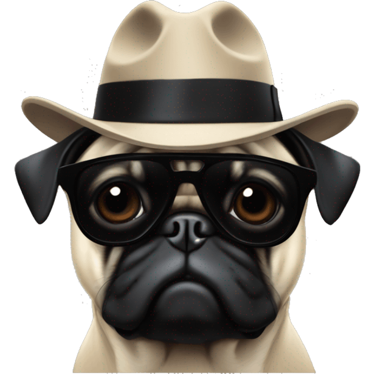 Pug mask from grand theft auto with black fedora and black sunglasses like the god father but still showing the dog ears emoji