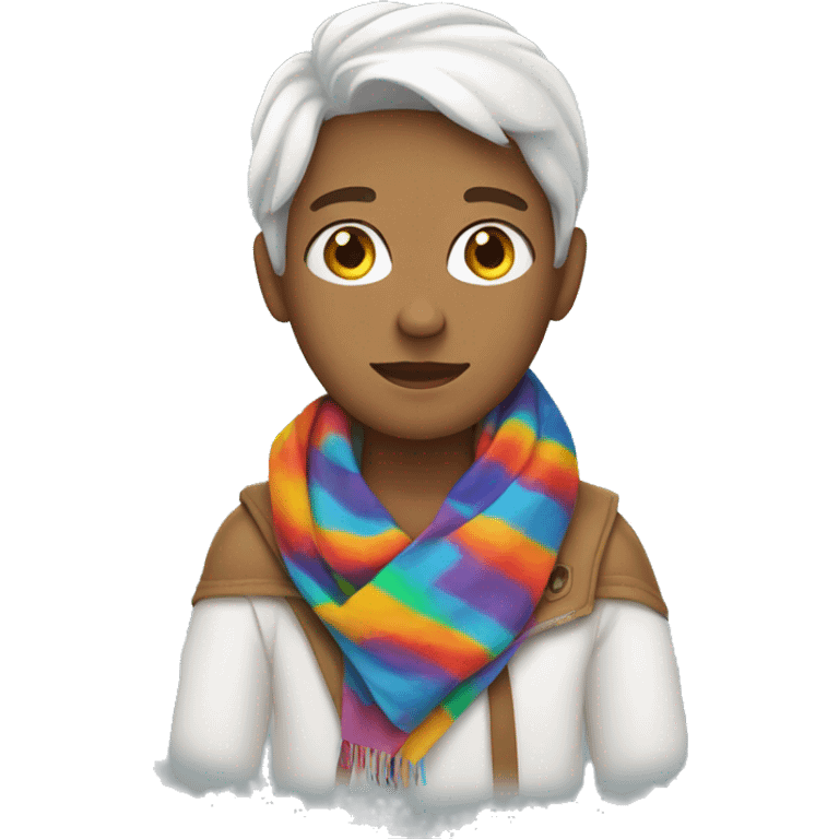 white teen at school with a colorful blanket wrapped around shoulders emoji