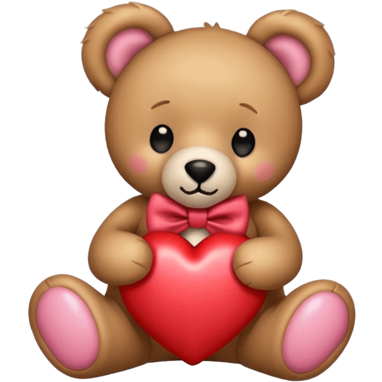 teddy bear holding a heart with a bow on ear emoji