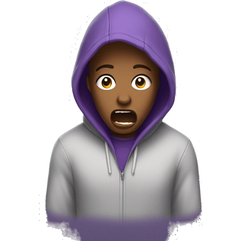 Brown person wearing a hoodie purple screaming emoji