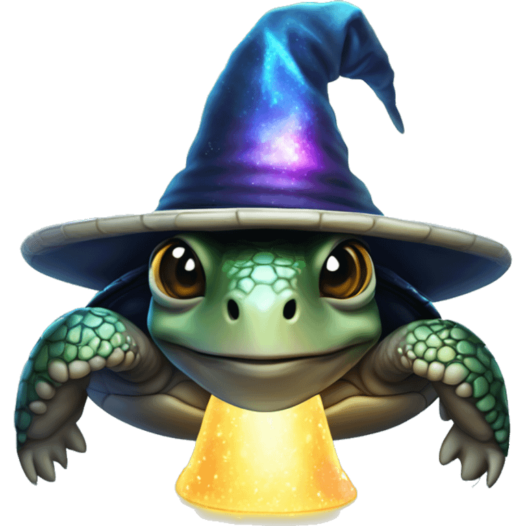 Dark iridescent sea turtle glowing with a wizard hat emoji