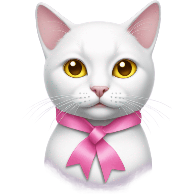 pink ribbon, yellow eyes, white cat emoji