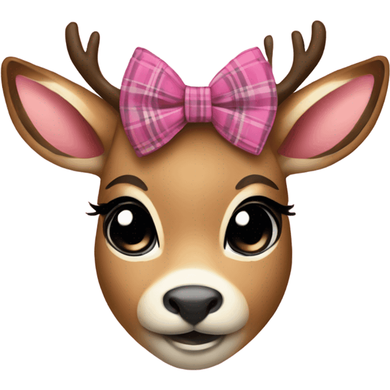 Cute deer and pink plaid bow  emoji