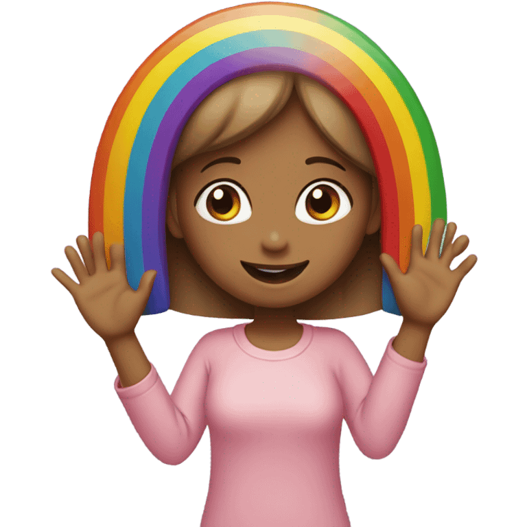 Girl making rainbow with hands emoji