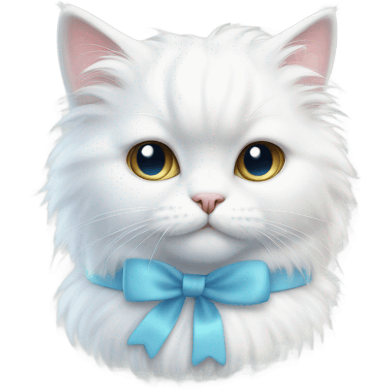 white cat with pastel blue bow emoji