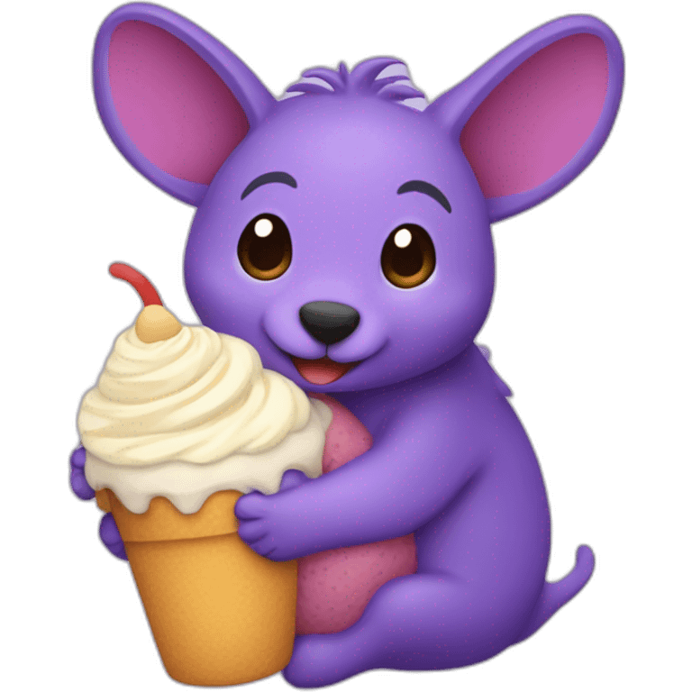 Purple aardvark hugging a parfait with multicolored layers emoji