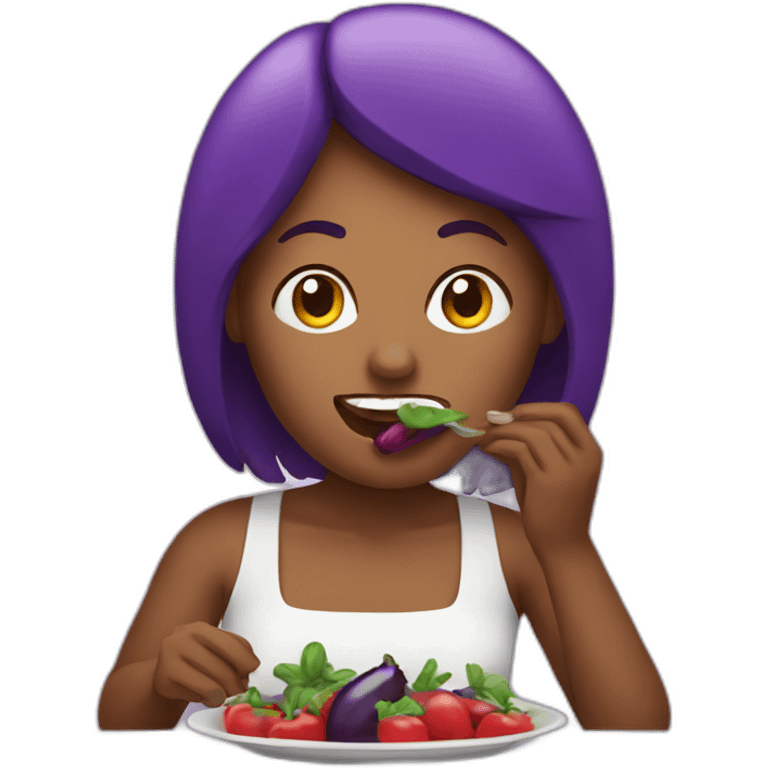 Woman eating eggplant emoji