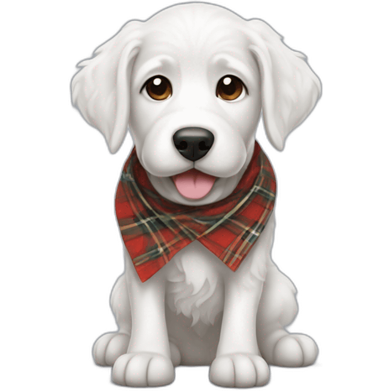 all white doodle dog wearing a plaid bandana emoji