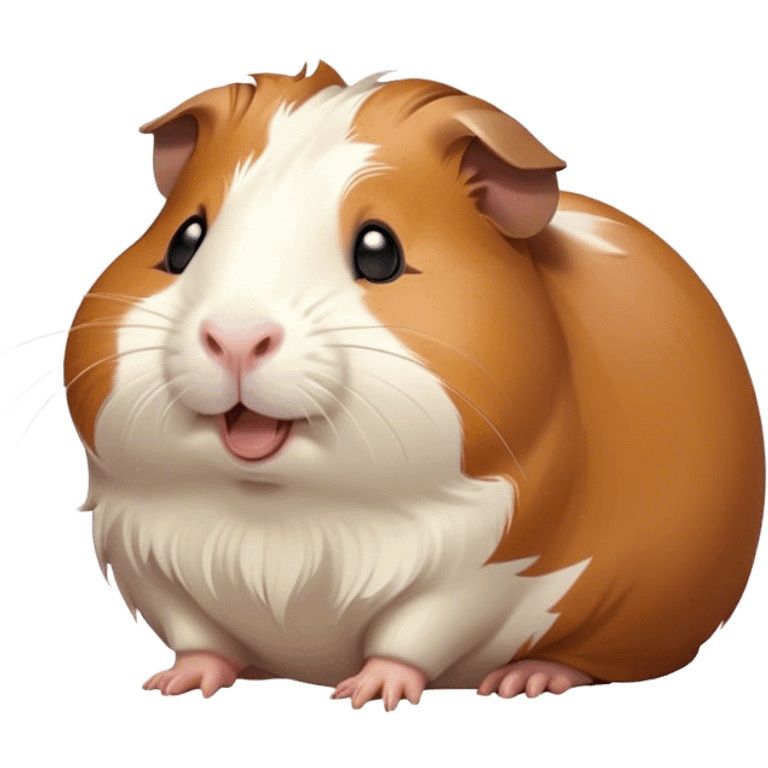 Cinematic Cute Yawning Brown and White Banded Guinea Pig Portrait Emoji, Head tilted slightly with a dramatic, wide-open yawn, revealing a soft, banded coat of brown and white with tiny, droopy ears, round dark eyes barely open in drowsy contentment, Simplified yet irresistibly adorable features, highly detailed, glowing with a soft, cozy glow, high shine, relaxed yet expressive, stylized with a touch of whimsy, bright and endearing, soft glowing outline, capturing the essence of a sleepy yet affectionate guinea pig, so drowsy it feels like it could stretch out of the screen and curl up for a nap! emoji