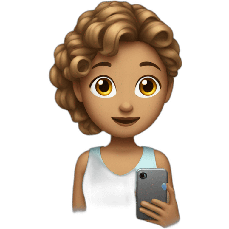 strigth bronw hair withe girl playing with a cellphone emoji