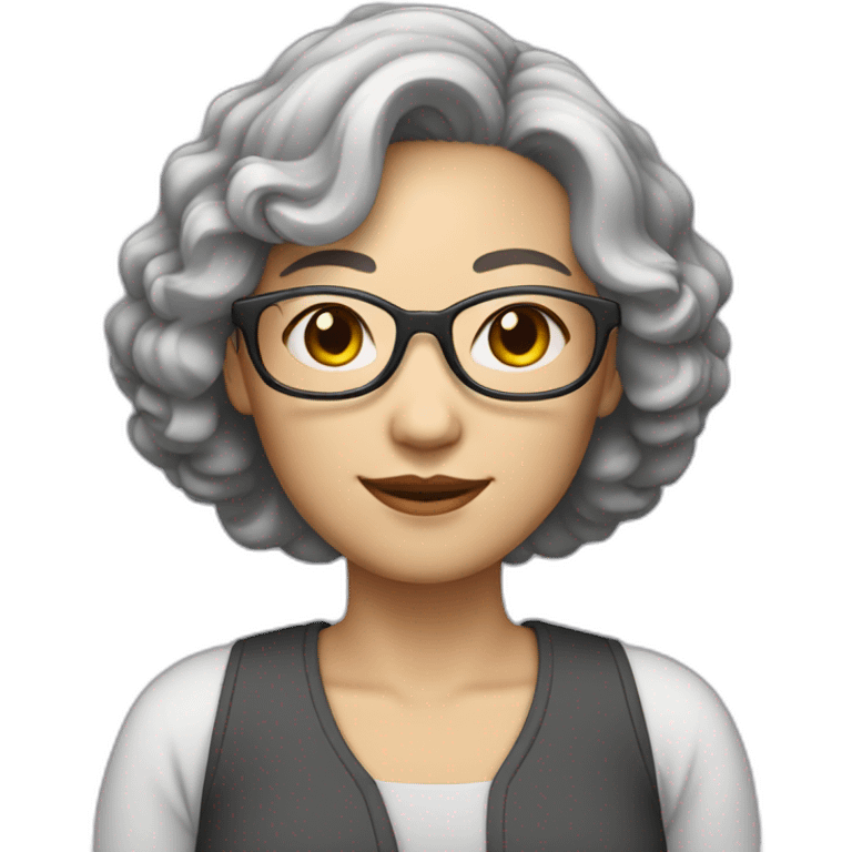 Chinese lady with lightly gray curly hair to the shoulder length wear glasses emoji