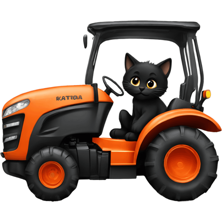 Black kitten driving Kubota tractor  emoji