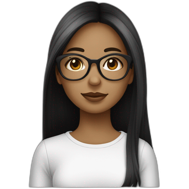 une fille avec de long cheveux noir lisse, la peau blanche ,et avec des lunette (en forme de carrer un peu déformé) assez grosse comparer a ça tête , portant un pull noir emoji